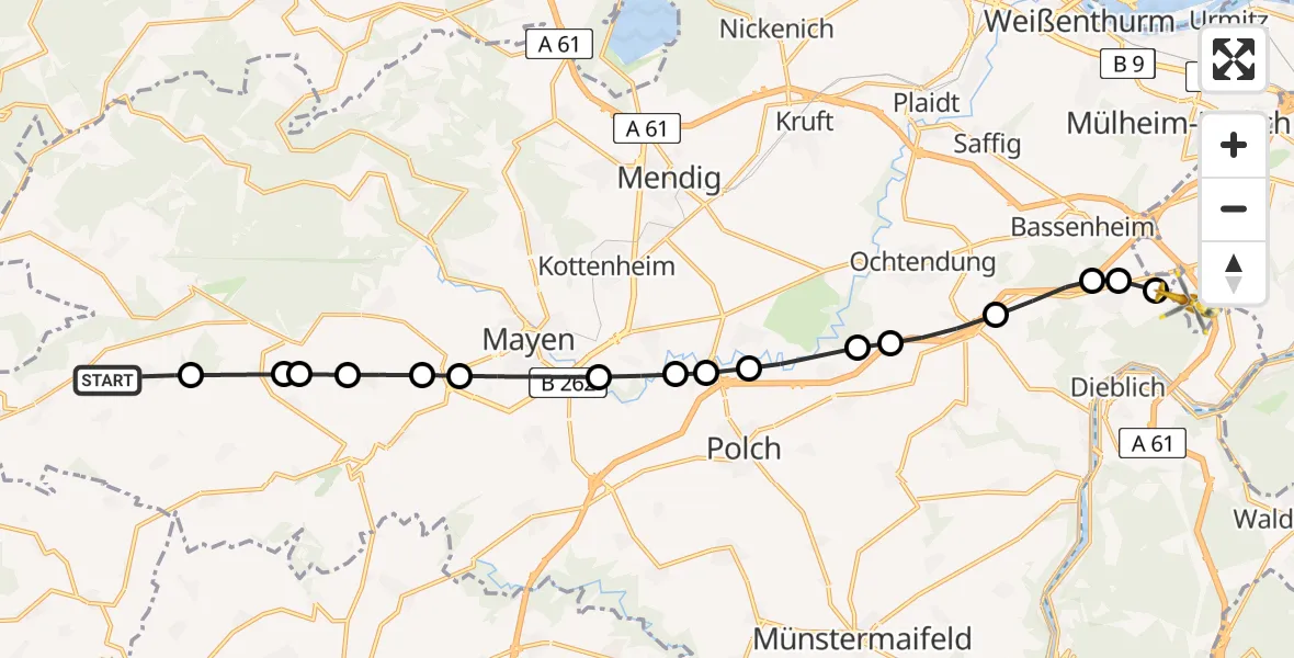 Flugroute Ambulanzhubschrauber Nachtsheim - Rübenach, 15 Februar 2026, 11:25