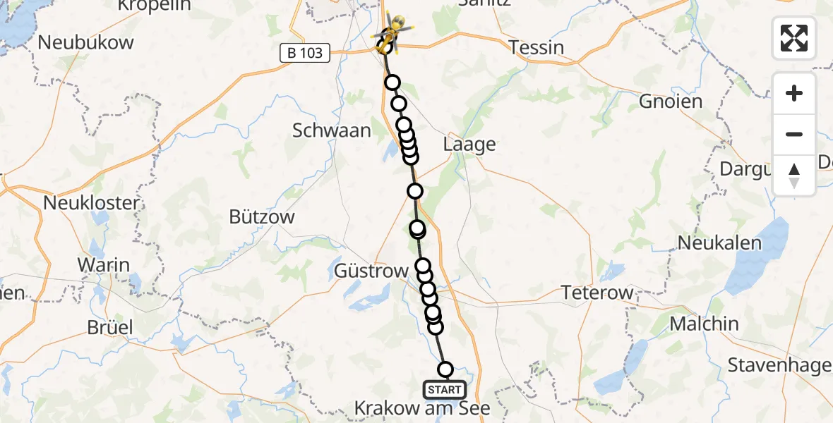 Routekaart van de vlucht: Ambulanzhubschrauber nach Hohen Schwarfs, Am Weidenbruch