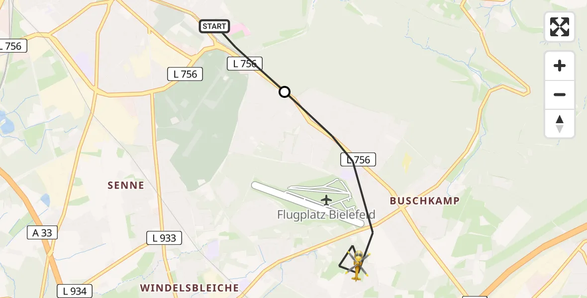 Flugroute Rettungshubschrauber Luftrettungszentrum Bielefeld - Bielefeld, 15 Februar 2026, 11:26