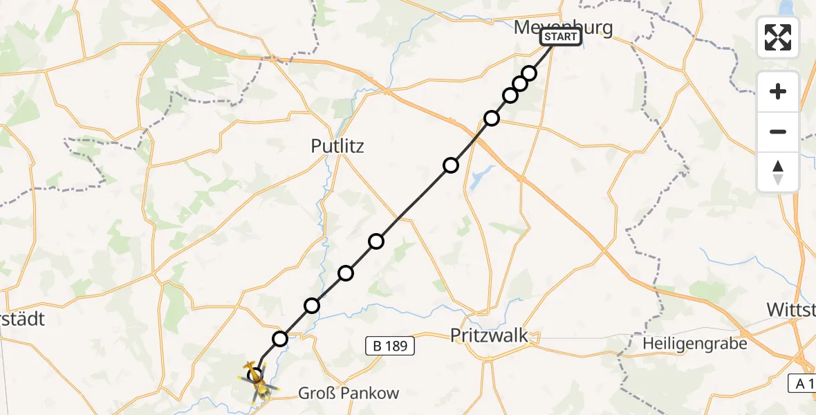 Flugroute Rettungshubschrauber Meyenburg - Retzin, 15 Februar 2026, 11:34