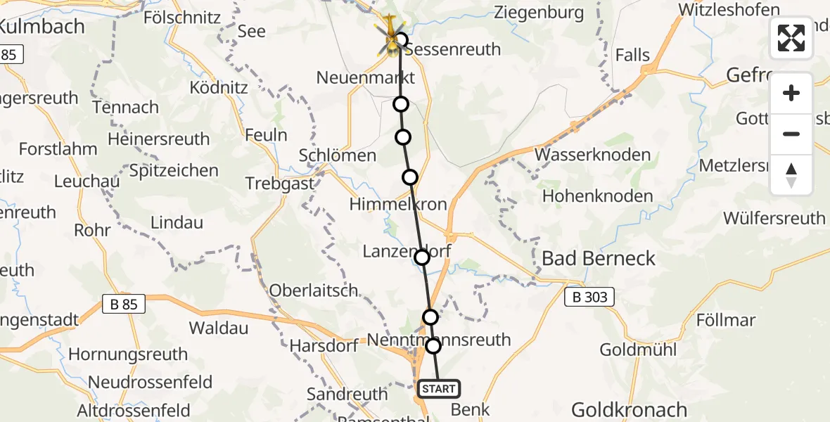 Flugroute Rettungshubschrauber Benk - Wirsberg, 15 Februar 2026, 11:35