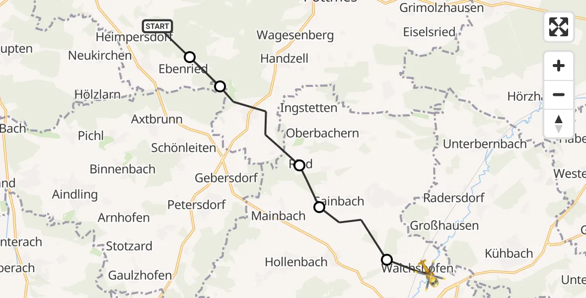 Flugroute Rettungshubschrauber Heimpersdorf - Aichach, 15 Februar 2026, 11:52
