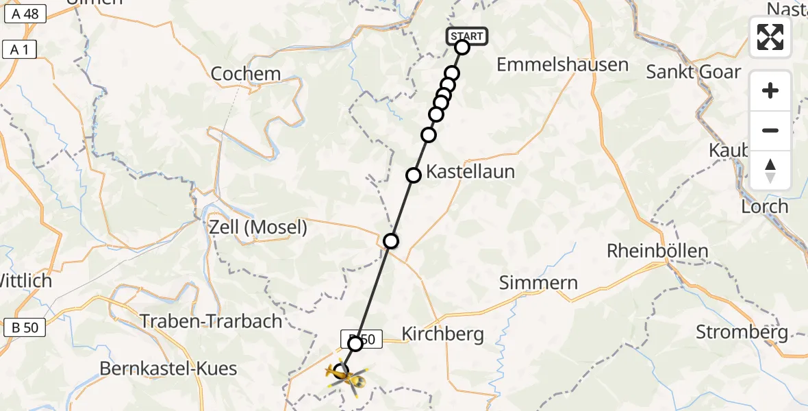Flugroute Ambulanzhubschrauber Beulich - Niederweiler, 15 Februar 2026, 11:53