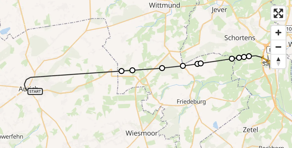 Flugroute Rettungshubschrauber Aurich - Sande, 15 Februar 2026, 11:58
