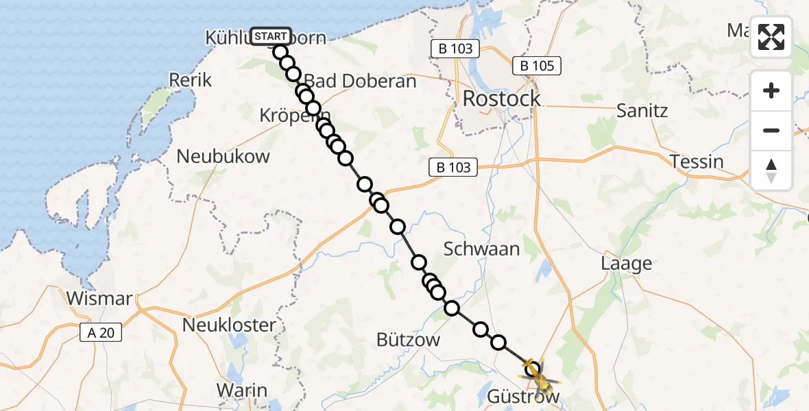 Flugroute Rettungshubschrauber Kühlungsborn - Suckow, 15 Februar 2026, 11:58