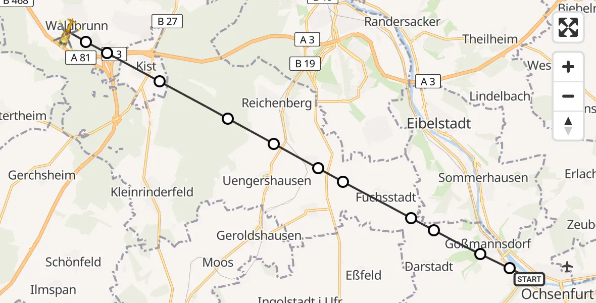 Flugroute Rettungshubschrauber Hohestadt - Waldbrunn, 15 Februar 2026, 12:16
