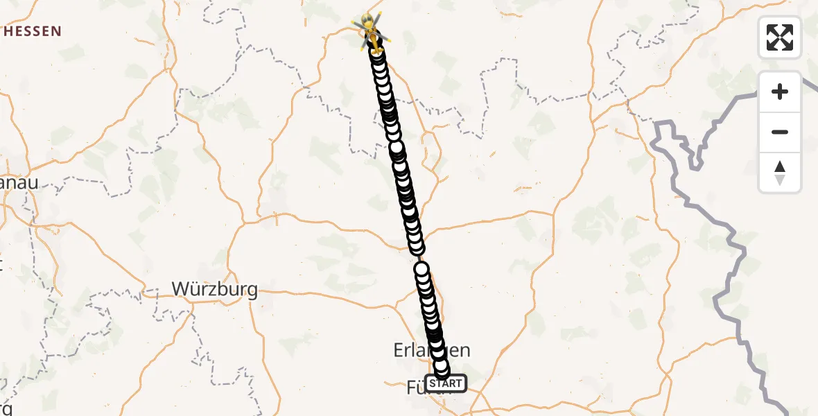 Routekaart van de vlucht: Ambulanzhubschrauber nach Suhl, Löffeltal