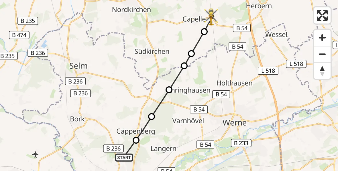 Flugroute Rettungshubschrauber Lünen - Capelle, 15 Februar 2026, 12:19