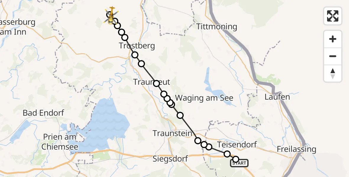 Flugroute Rettungshubschrauber Wolfertsau - Peterskirchen, 15 Februar 2026, 12:30