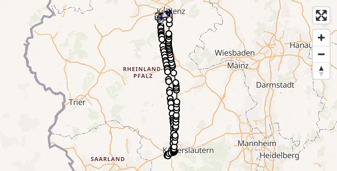 Flugroute Polizeihubschrauber Winningen - Koblenz-Winningen Airfield, 15 Februar 2026, 12:31