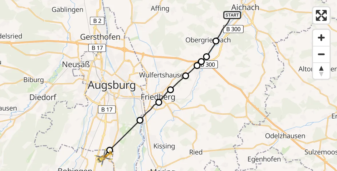 Routekaart van de vlucht: Rettungshubschrauber nach Königsbrunn, Hunnenstraße