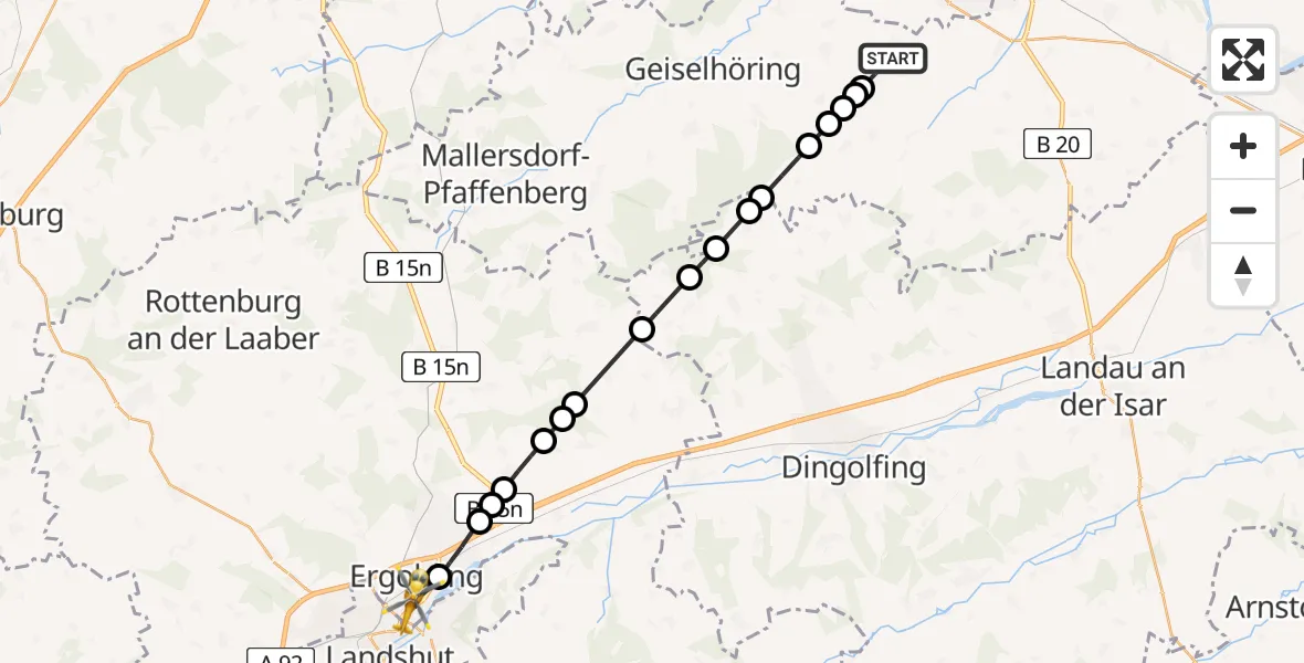 Flugroute Rettungshubschrauber Feldkirchen - Ergolding, 15 Februar 2026, 12:36