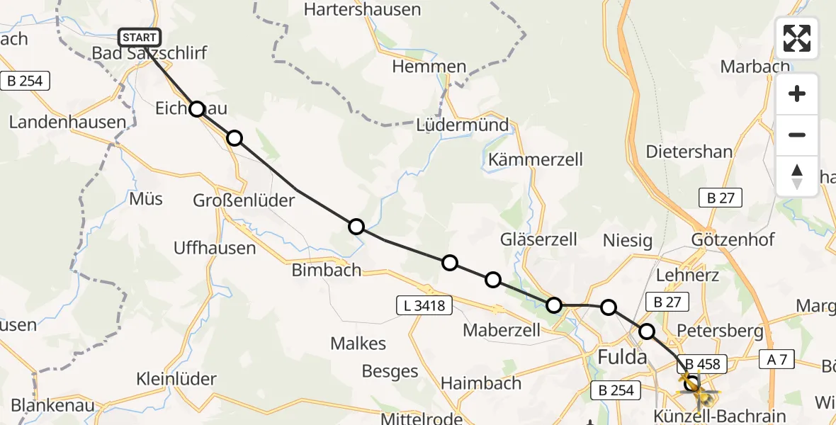 Routekaart van de vlucht: Rettungshubschrauber nach Fulda Hospital Heliport