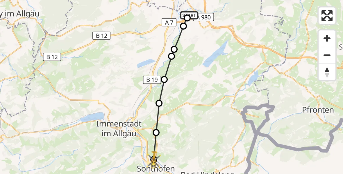 Flugroute Rettungshubschrauber Kempten-Durach Airfield - Sonthofen, 15 Februar 2026, 12:52