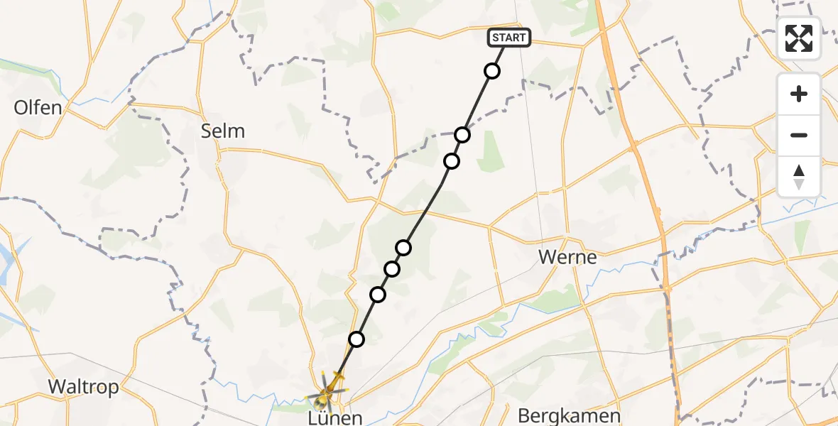 Flugroute Rettungshubschrauber Capelle - Lünen, 15 Februar 2026, 12:57