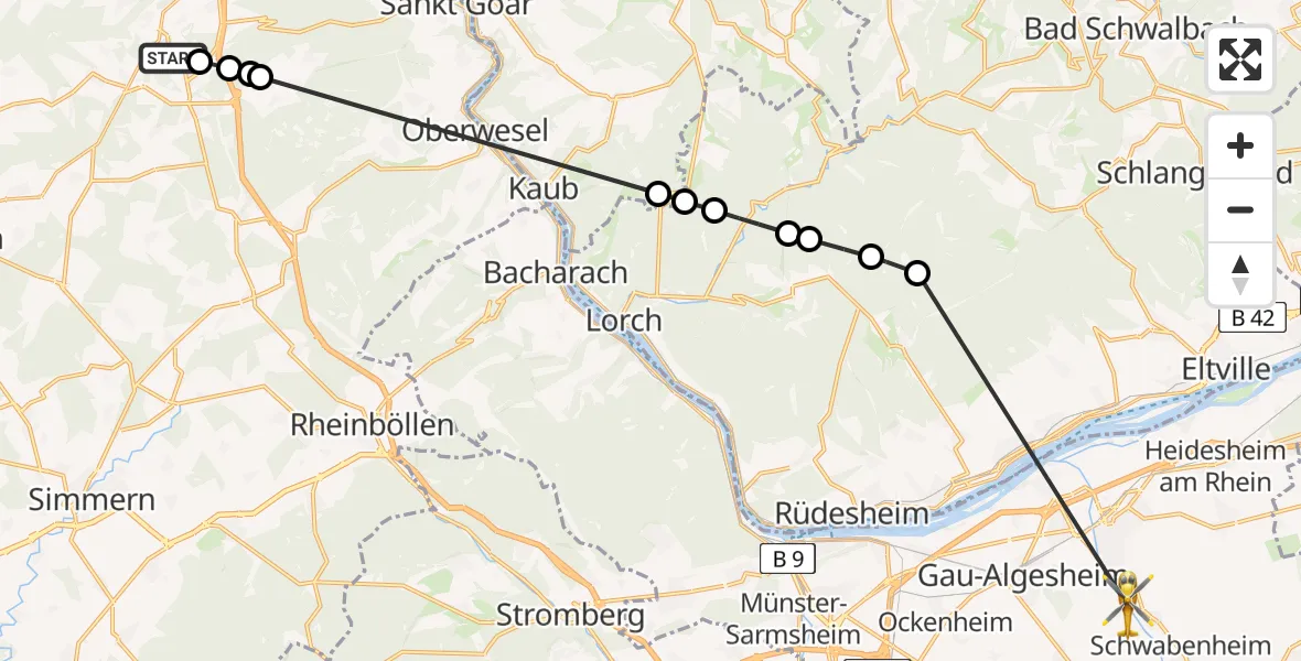 Flugroute Ambulanzhubschrauber Sauerbrunnen - Ingelheim am Rhein, 15 Februar 2026, 13:01