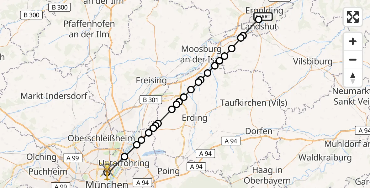 Routekaart van de vlucht: Rettungshubschrauber nach München, Kölner Platz
