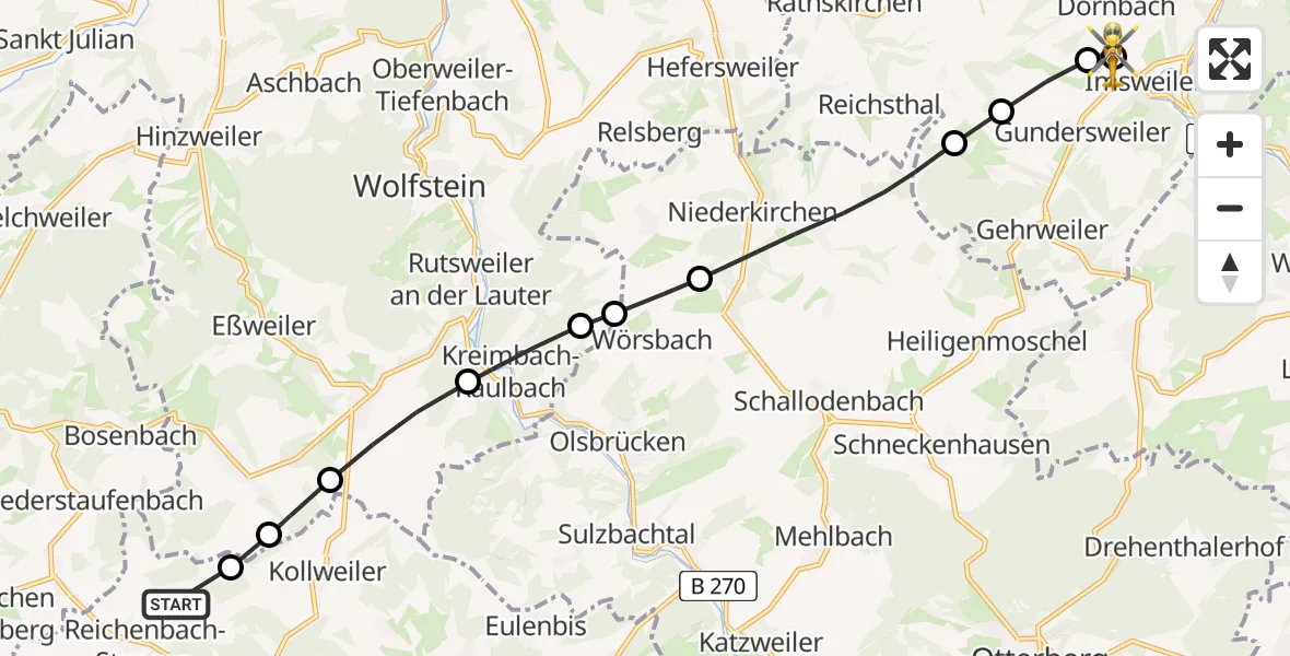 Flugroute Rettungshubschrauber Reichenbach-Steegen - Imsweiler UL, 15 Februar 2026, 13:12