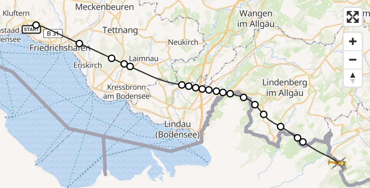 Routekaart van de vlucht: Rettungshubschrauber nach Oberreute, Friedrichshafen Hospital Heliport
