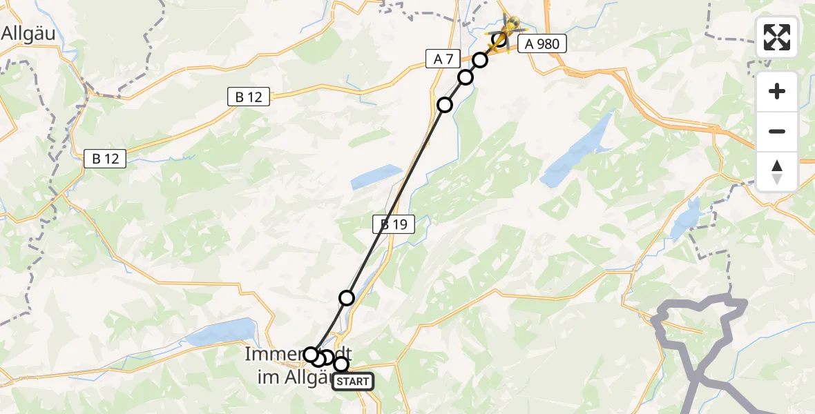 Flugroute Rettungshubschrauber Blaichach - Kempten-Durach Airfield, 15 Februar 2026, 13:28