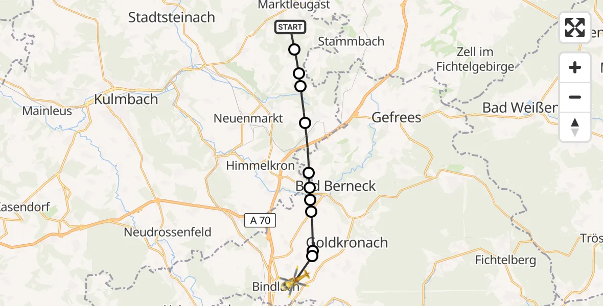 Flugroute Rettungshubschrauber Marienweiher - Bayreuth Airport, 15 Februar 2026, 13:39