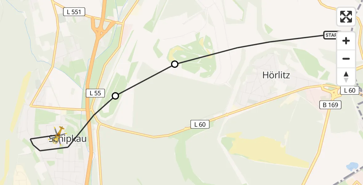 Flugroute Rettungshubschrauber Schipkau - Schipkau, 15 Februar 2026, 13:52