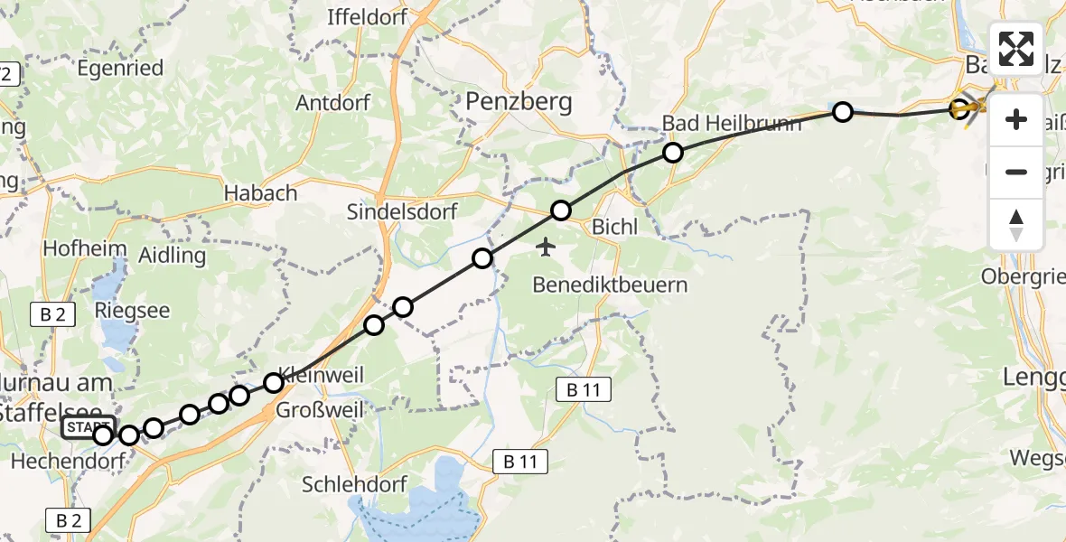 Routekaart van de vlucht: Rettungshubschrauber nach Bad Tölz, Wackersberger Straße