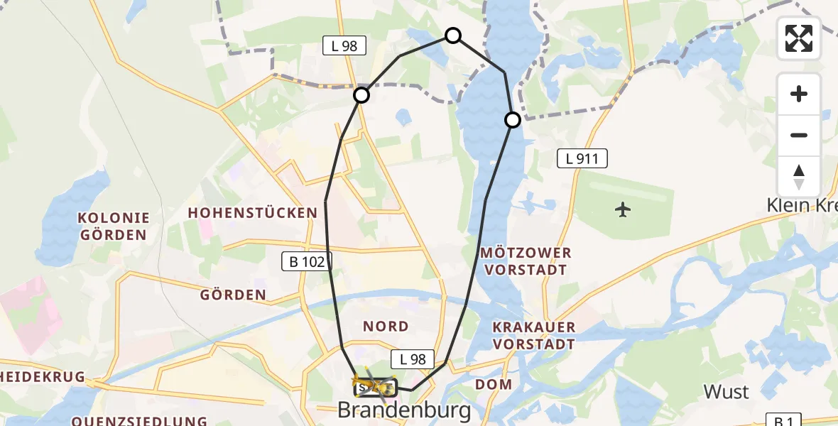 Flugroute Rettungshubschrauber Brandenburg an der Havel - Brandenburg an der Havel, 15 Februar 2026, 13:56