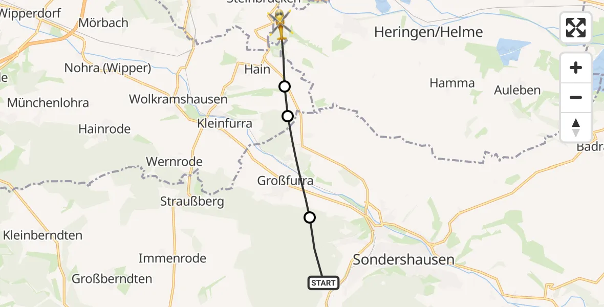 Flugroute Rettungshubschrauber Sondershausen - Steinbrücken, 15 Februar 2026, 14:10
