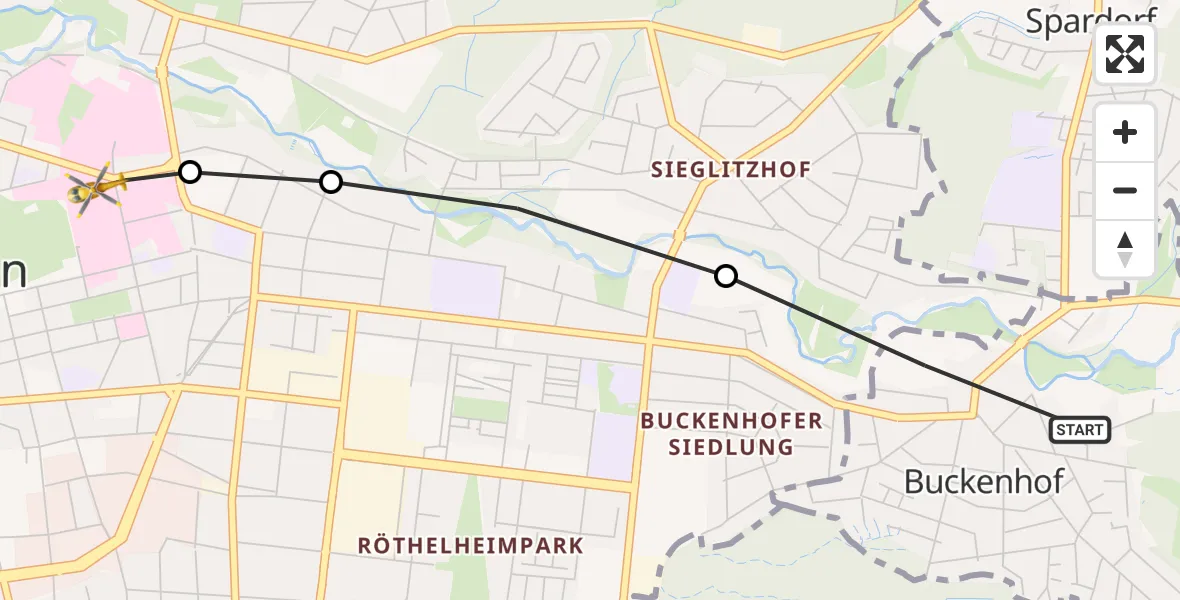 Routekaart van de vlucht: Rettungshubschrauber nach Erlangen University Hospital Rooftop Heliport