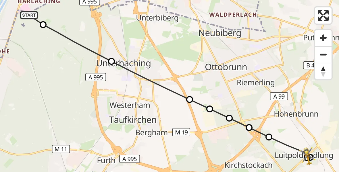 Flugroute Rettungshubschrauber ADAC Air Rescue Center Heliport (Christoph 1) - Hohenbrunn, 15 Februar 2026, 14:52