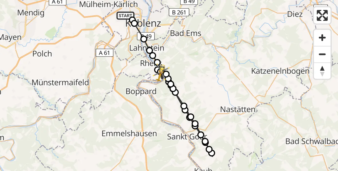 Flugroute Rettungshubschrauber Koblenz - Spay, 15 Februar 2026, 14:54