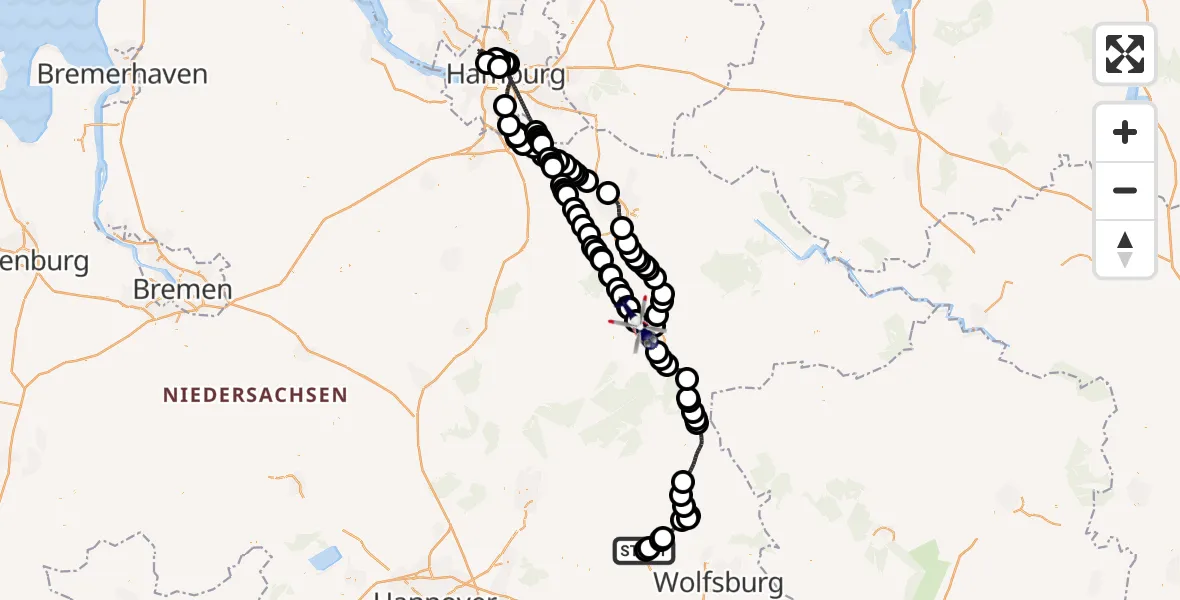 Flugroute Polizeihubschrauber Gifhorn Federal Police Heliport - Melzingen, 15 Februar 2026, 14:56