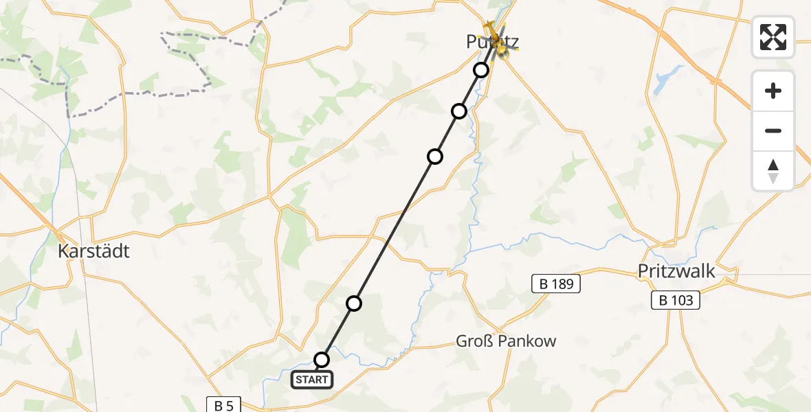 Flugroute Rettungshubschrauber Lübzow - Putlitz, 15 Februar 2026, 14:57
