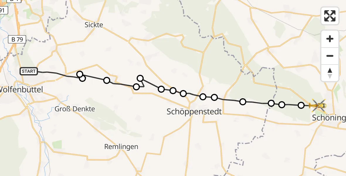 Routekaart van de vlucht: Rettungshubschrauber nach Schöningen, Singplatzweg