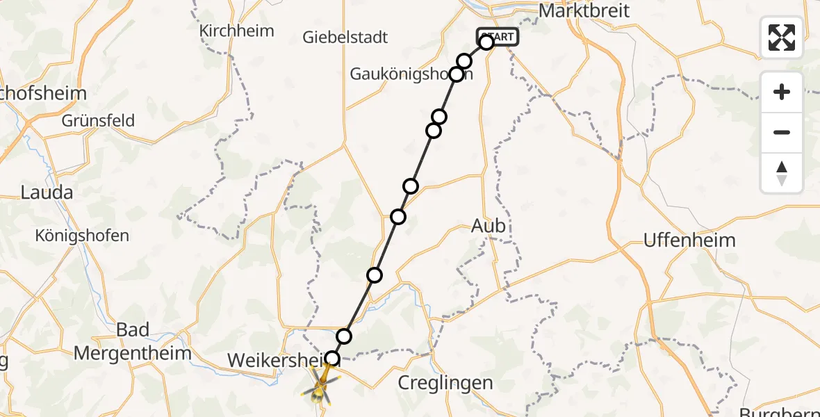 Routekaart van de vlucht: Rettungshubschrauber nach Laudenbach, L 1001