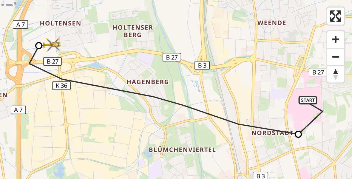 Flugroute Rettungshubschrauber Göttingen University Clinic Heliport - Holtensen, 15 Februar 2026, 15:06