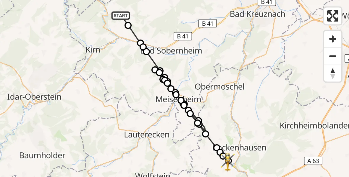 Flugroute Rettungshubschrauber Simmertal - Imsweiler UL, 15 Februar 2026, 15:11