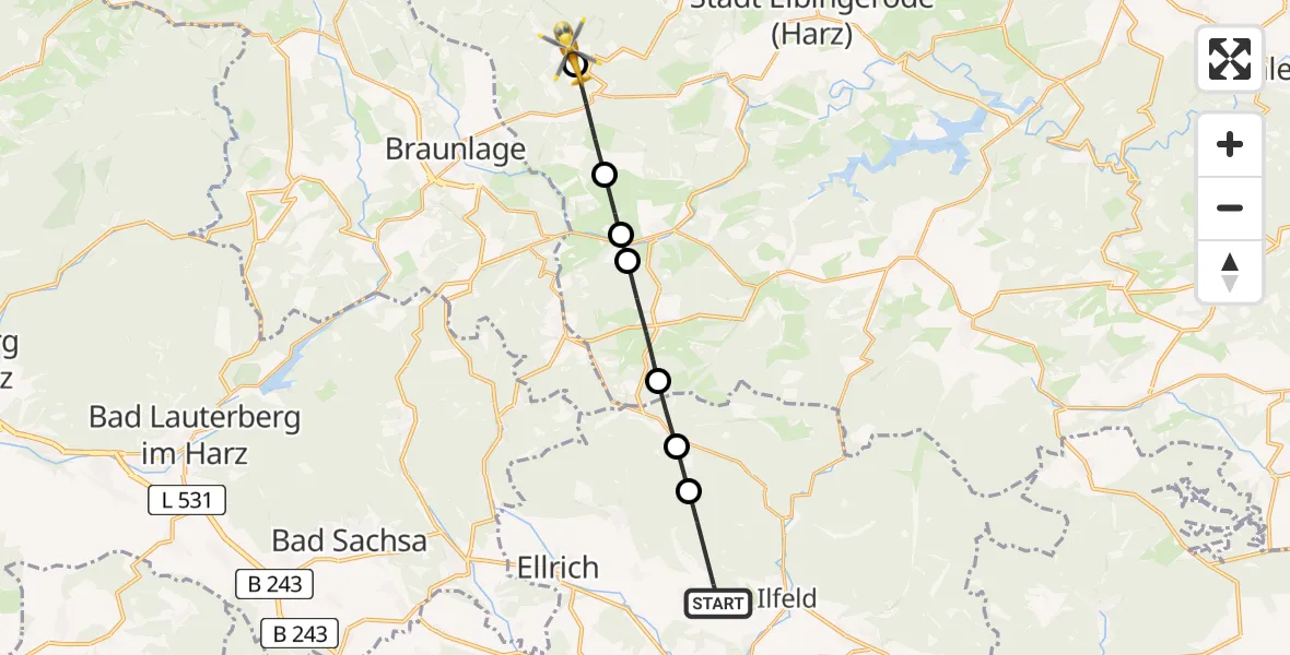Flugroute Rettungshubschrauber Ilfeld - Schierke, 15 Februar 2026, 15:18