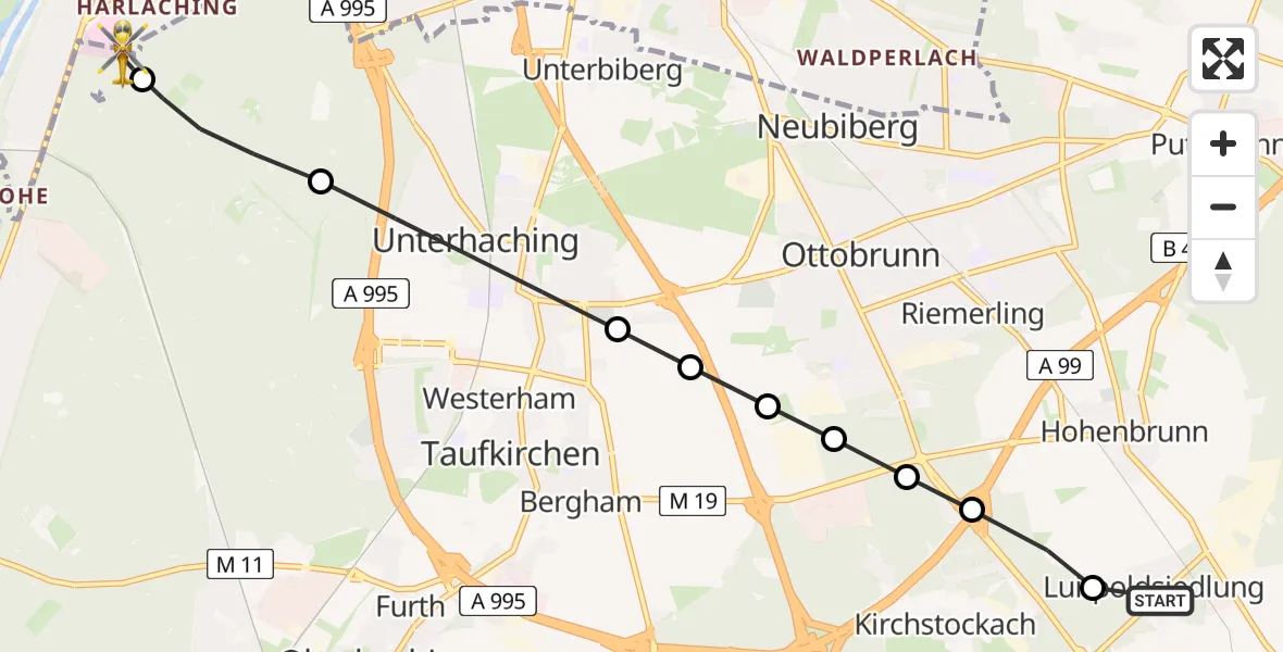 Routekaart van de vlucht: Rettungshubschrauber nach ADAC Air Rescue Center Heliport (Christoph 1)