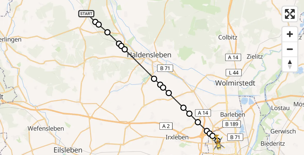 Routekaart van de vlucht: Rettungshubschrauber nach Magdeburg Hospital Heliport