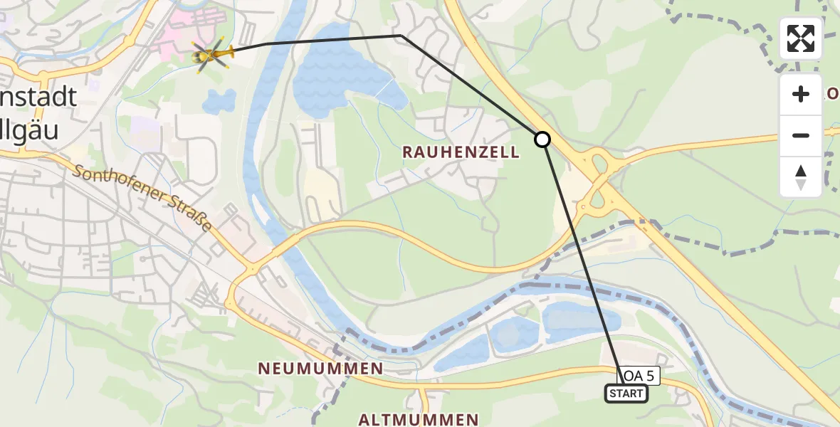 Flugroute Rettungshubschrauber Blaichach - Immenstadt im Allgäu, 15 Februar 2026, 15:46
