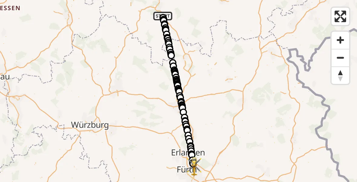 Flugroute Ambulanzhubschrauber Hirschbach - Nuremberg Airport, 15 Februar 2026, 15:55