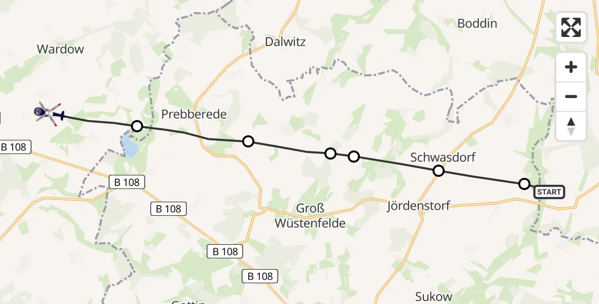 Flugroute Polizeihubschrauber Altkalen - Wardow, 15 Februar 2026, 15:57