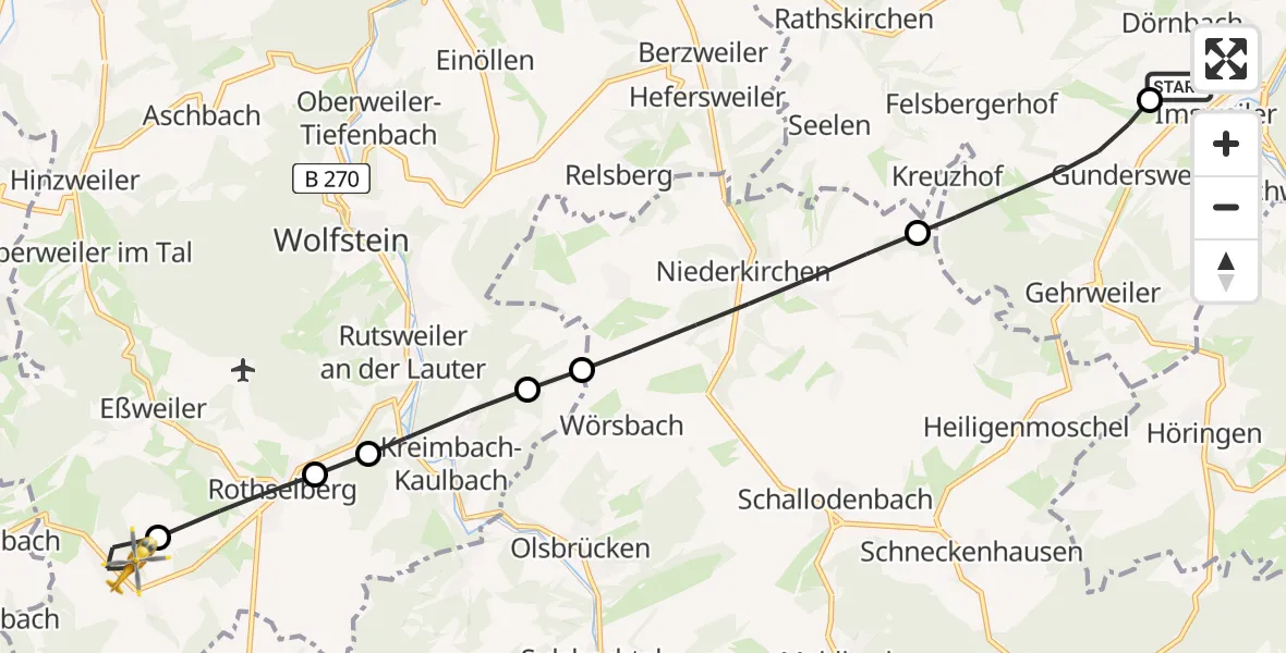 Flugroute Rettungshubschrauber Imsweiler UL - Jettenbach, 15 Februar 2026, 16:07