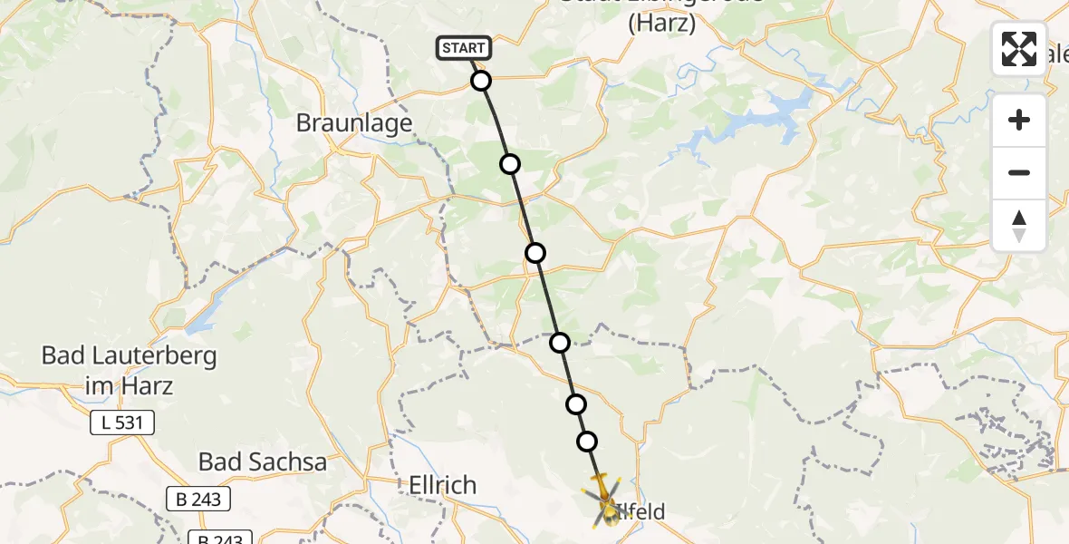 Flugroute Rettungshubschrauber Schierke - Ilfeld, 15 Februar 2026, 16:13