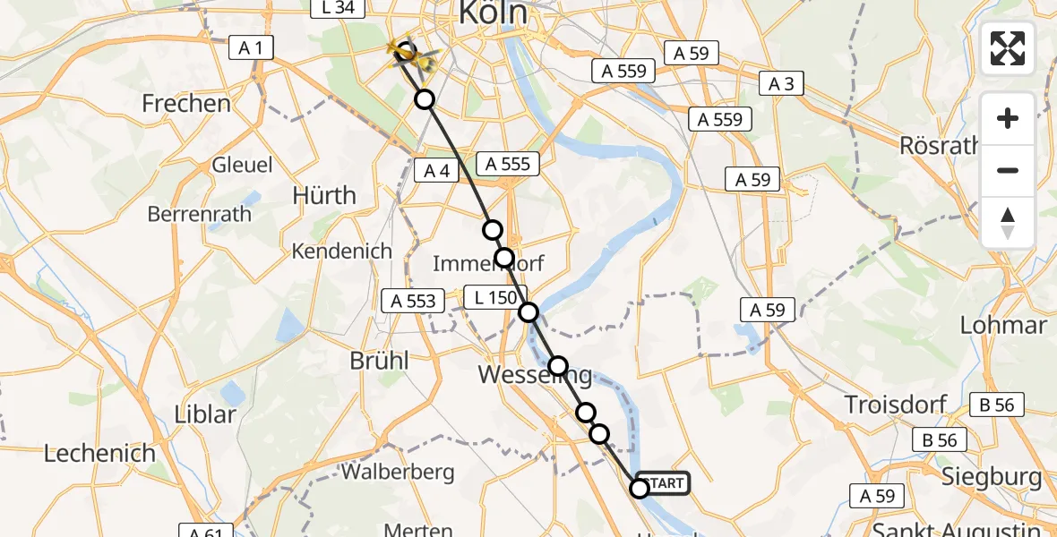 Routekaart van de vlucht: Rettungshubschrauber nach Köln University Hospital Heliport