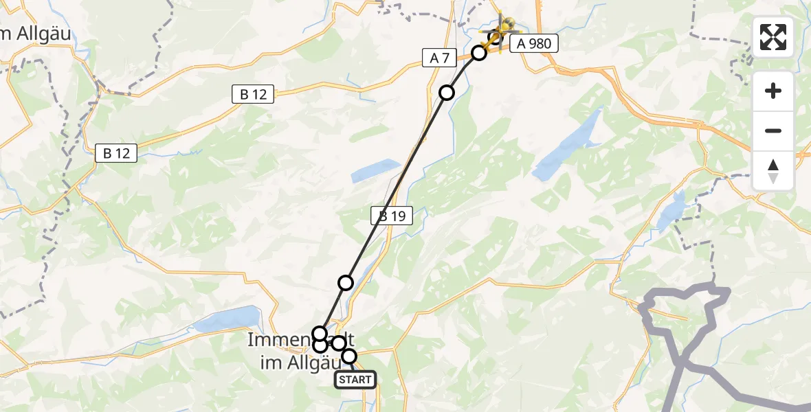 Flugroute Rettungshubschrauber Blaichach - Kempten-Durach Airfield, 15 Februar 2026, 16:19