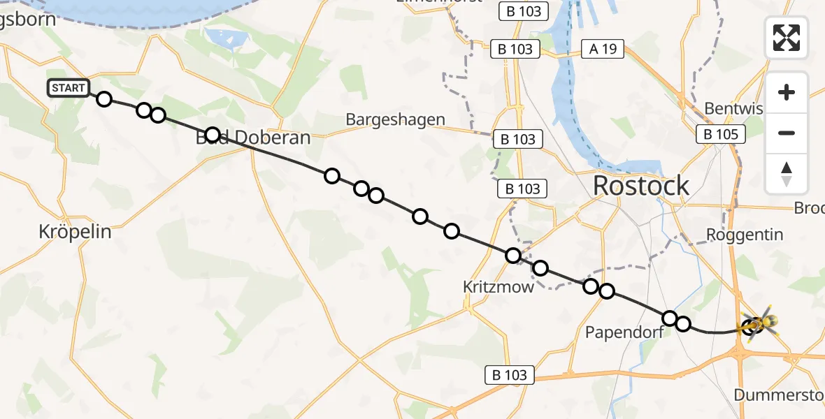 Routekaart van de vlucht: Ambulanzhubschrauber nach Hohen Schwarfs, Am Weidenbruch