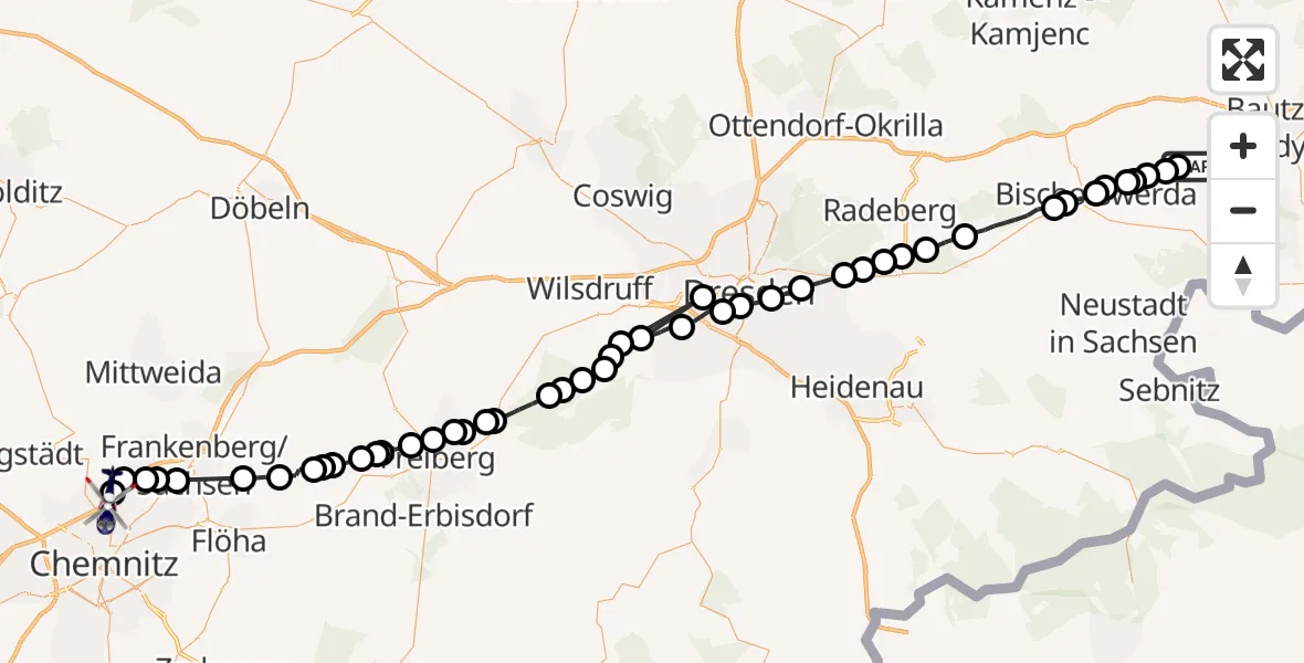 Routekaart van de vlucht: Polizeihubschrauber nach Chemnitz, A 4